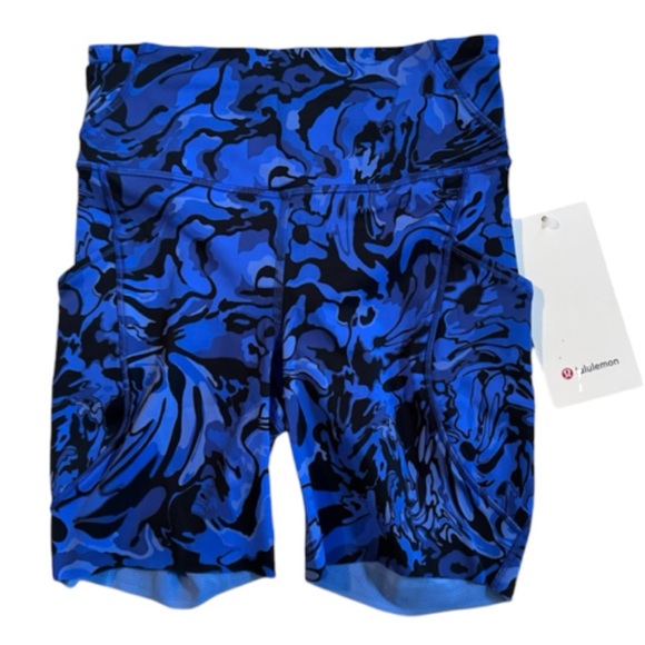 New LULULEMON Fast and Free 6" Short Flower Meld Galactic Cobalt Pockets Women 4 - Picture 2 of 16
